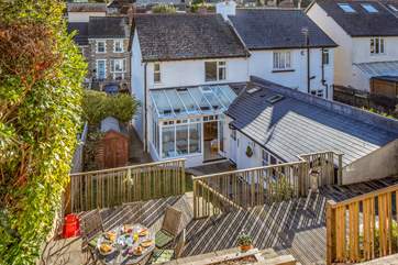 There is a panoramic view from the fabulous deck at the top of the garden - complete with garden-room. The house is much larger than meets the eye with both the conservatory and garden-room as extra living spaces.