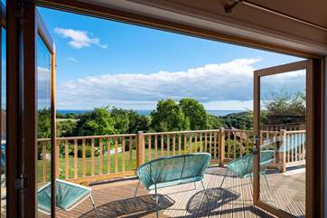The wonderful view over rolling countryside to the sea beyond,