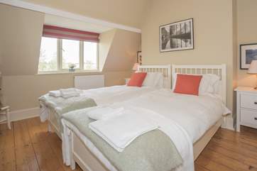 A second floor twin bedroom.