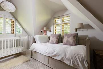 Bedroom 2 now has a single bed with a truckle bed underneath if needed. This lovely room has oodles of space to pull the truckle out and create two single beds.