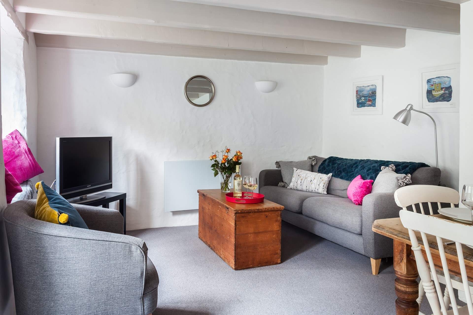 The cosy living space at Rose Cottage. 