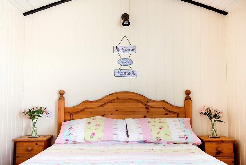 Plenty of room around the pretty bed - a rare glamping luxury even by our standards.