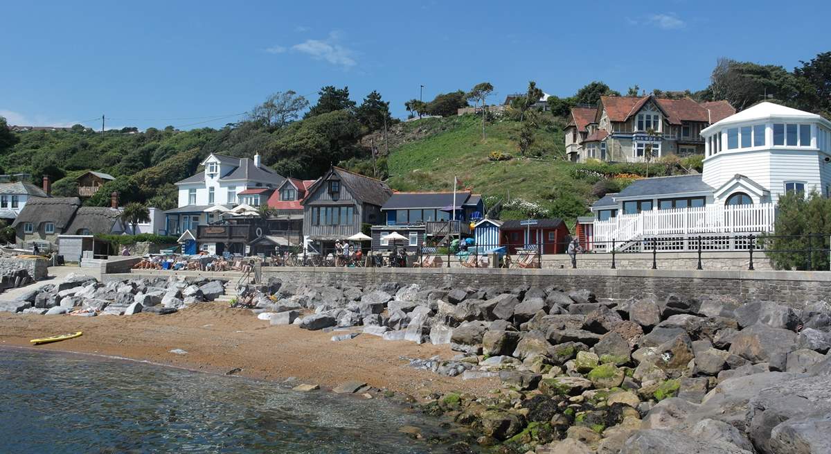 Steeple Cove with a quaint beach and selection of cafes can be reached by a steep path or the coastal walkway from Ventnor.