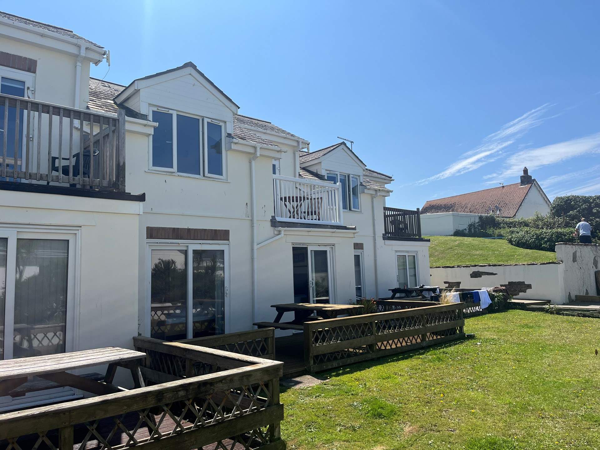 The lovely decked area at Puffin is accessed from the bedrooms. 