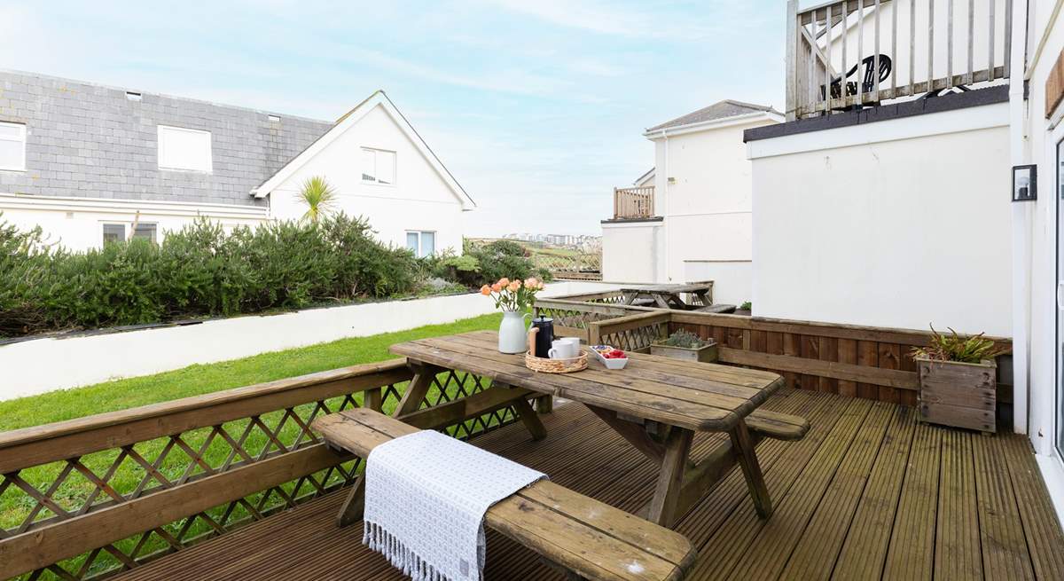 The outside decking area is perfect for those long summer lunches, accessed through the bedrooms on the ground floor. 