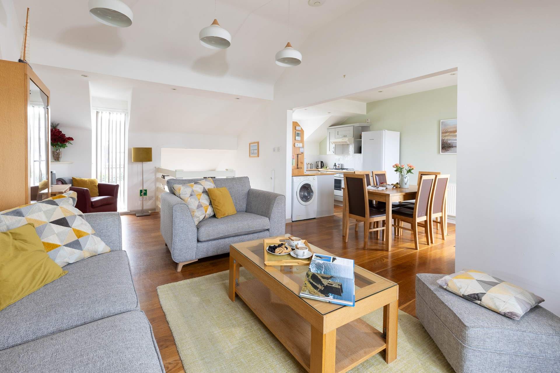 You will find the open plan living space on the first floor. 