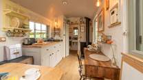 The ensuite shower-room sits at the end of the hut. 