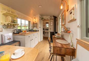 The ensuite shower-room sits at the end of the hut. 