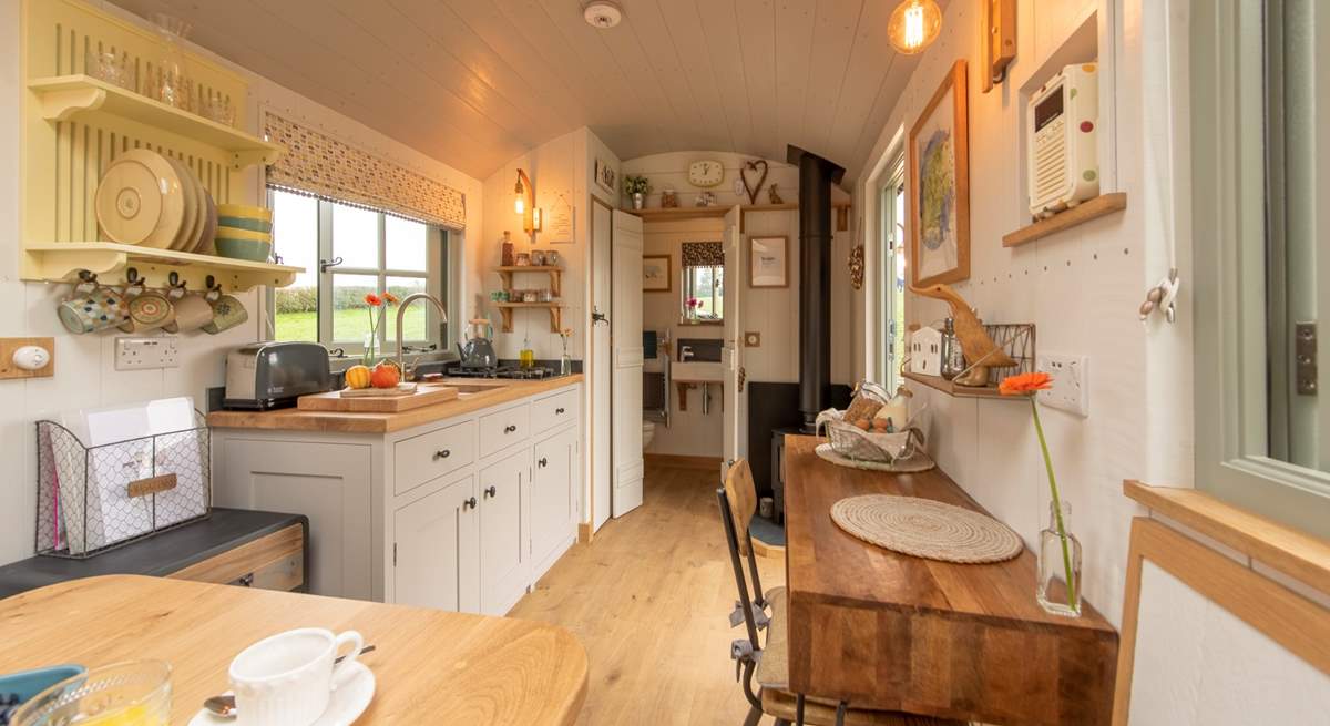 The ensuite shower-room sits at the end of the hut. 