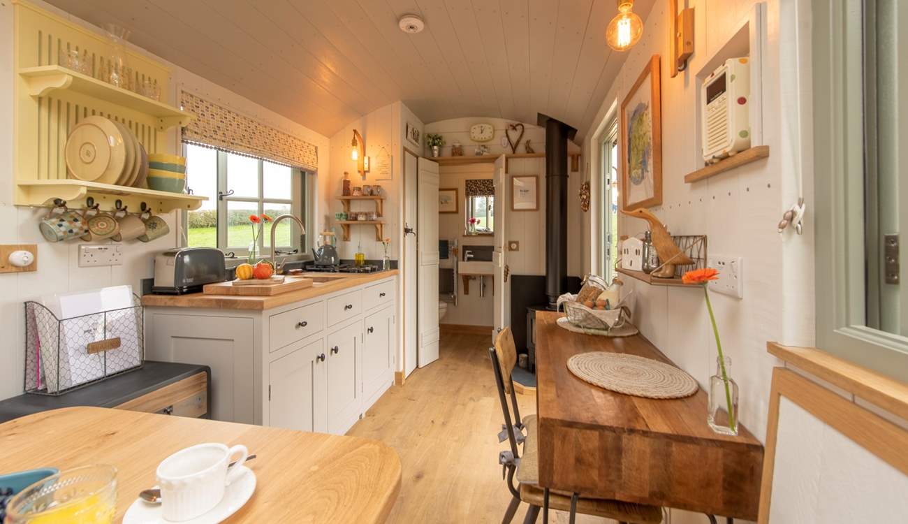 The ensuite shower-room sits at the end of the hut. 