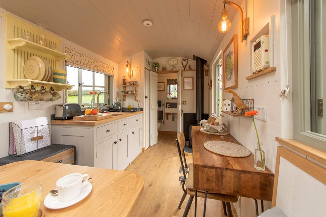 The ensuite shower-room sits at the end of the hut.