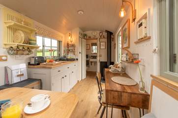 The ensuite shower-room sits at the end of the hut.