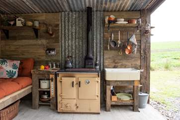 There's a solid fuel Rayburn for cooking, toasting marshmallows and providing warmth.
