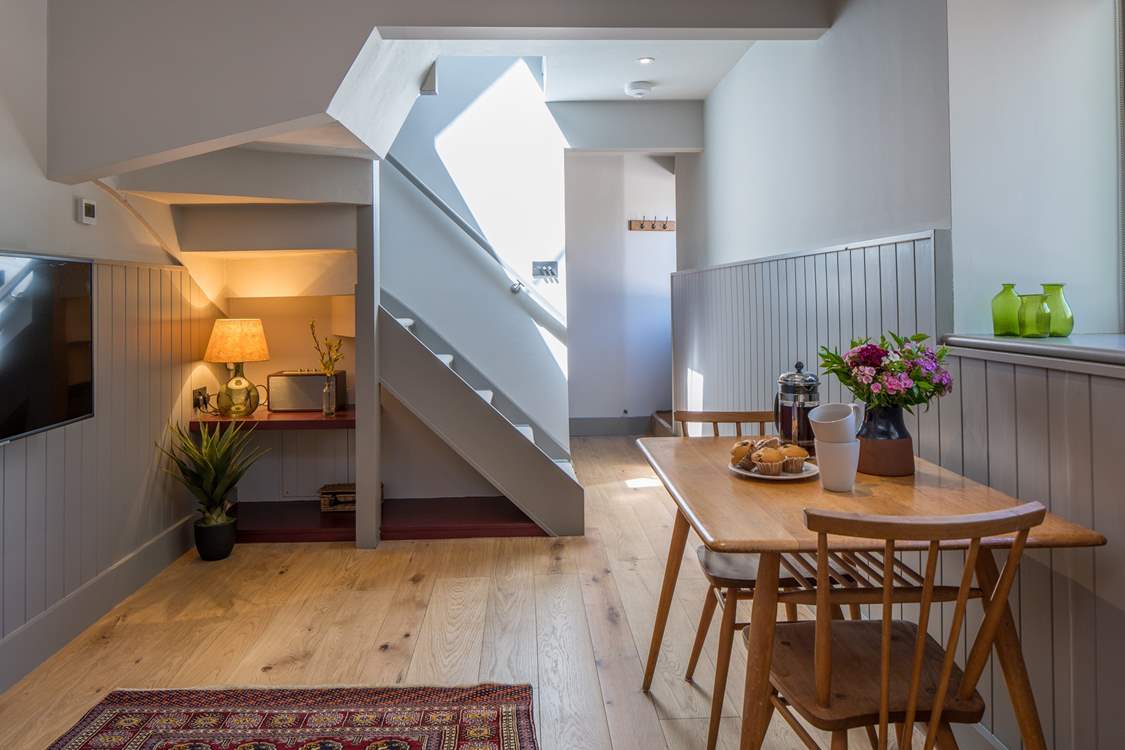 The kitchen and living area links nicely, creating a lovely open space to relax in.