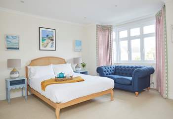 The light and airy first floor bedroom with king-size bed.