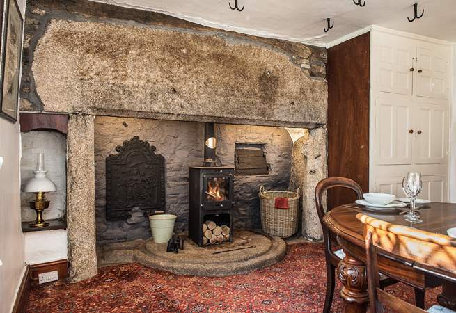 The dining-room has the mother of all fireplaces.