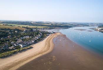 An aerial view of Instow with Appledore across the estuary.