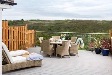 Enjoy a relaxing meal on your terrace, just pop down the stairs from the apartment.