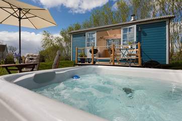 Before a dip in the bubbling hot tub.