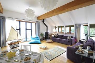 The Sail Loft living space with wood-burner.