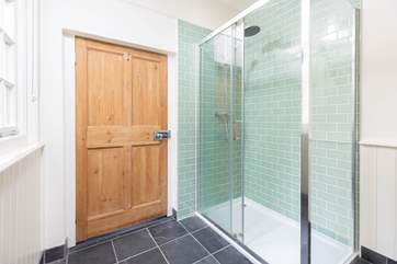 with it's large walk-in shower