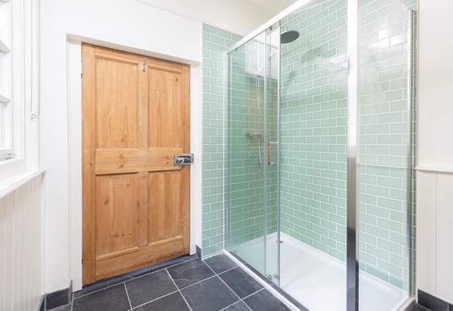 with it's large walk-in shower