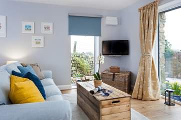 The TV is positioned on the wall at an angle. However, we think that the peace and tranquility will capture you so much that you may not wish to use it.
