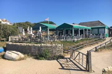 The Hive beach cafe at Burton Bradstock serves locally-caught seafood and delicious home-made cakes.