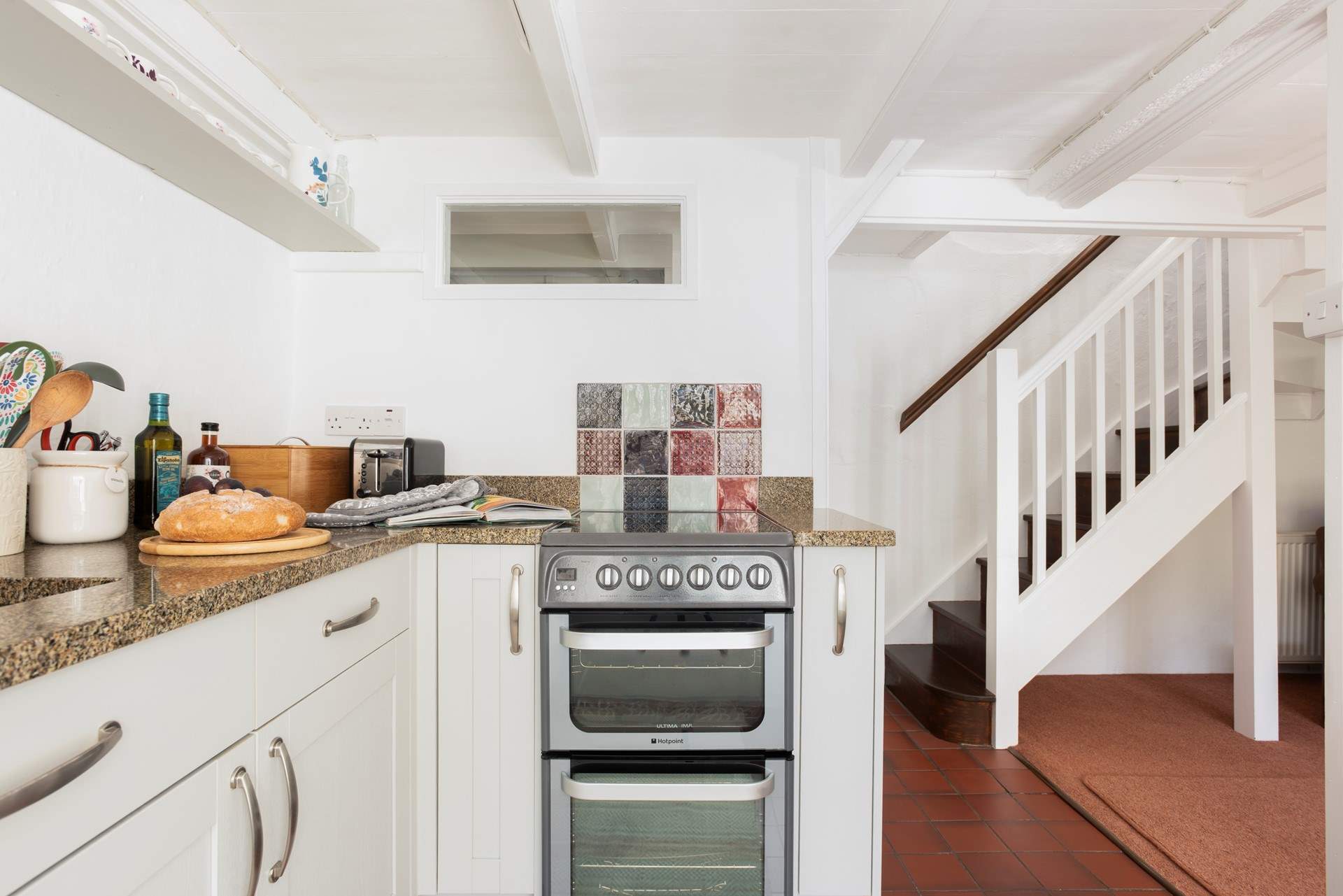 The kitchen is light and airy....
