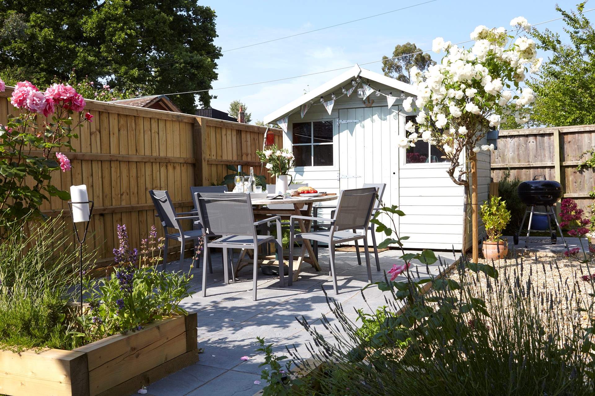 This pretty enclosed patio is a lovely spot to to dine al fresco.