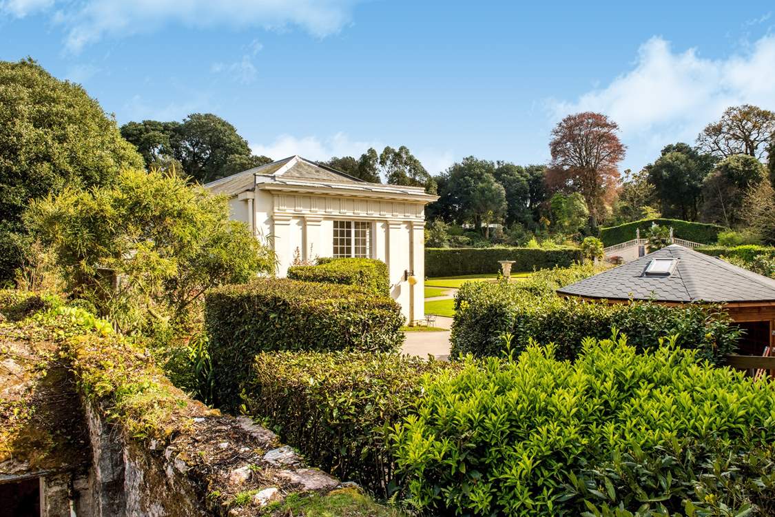 From the raised decking area you can see look across the park to The Orangery.