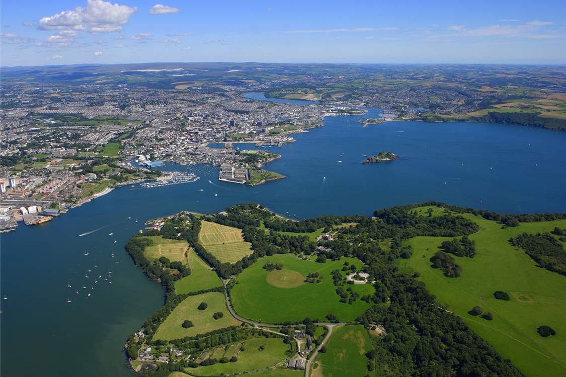 An aerial view of Mount Edgcumbe.