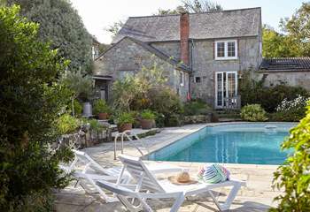 The beautiful setting of Sunset Cottage pool, unheated and open all year round.