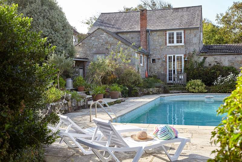 The beautiful setting of Sunset Cottage pool, unheated and open all year round.