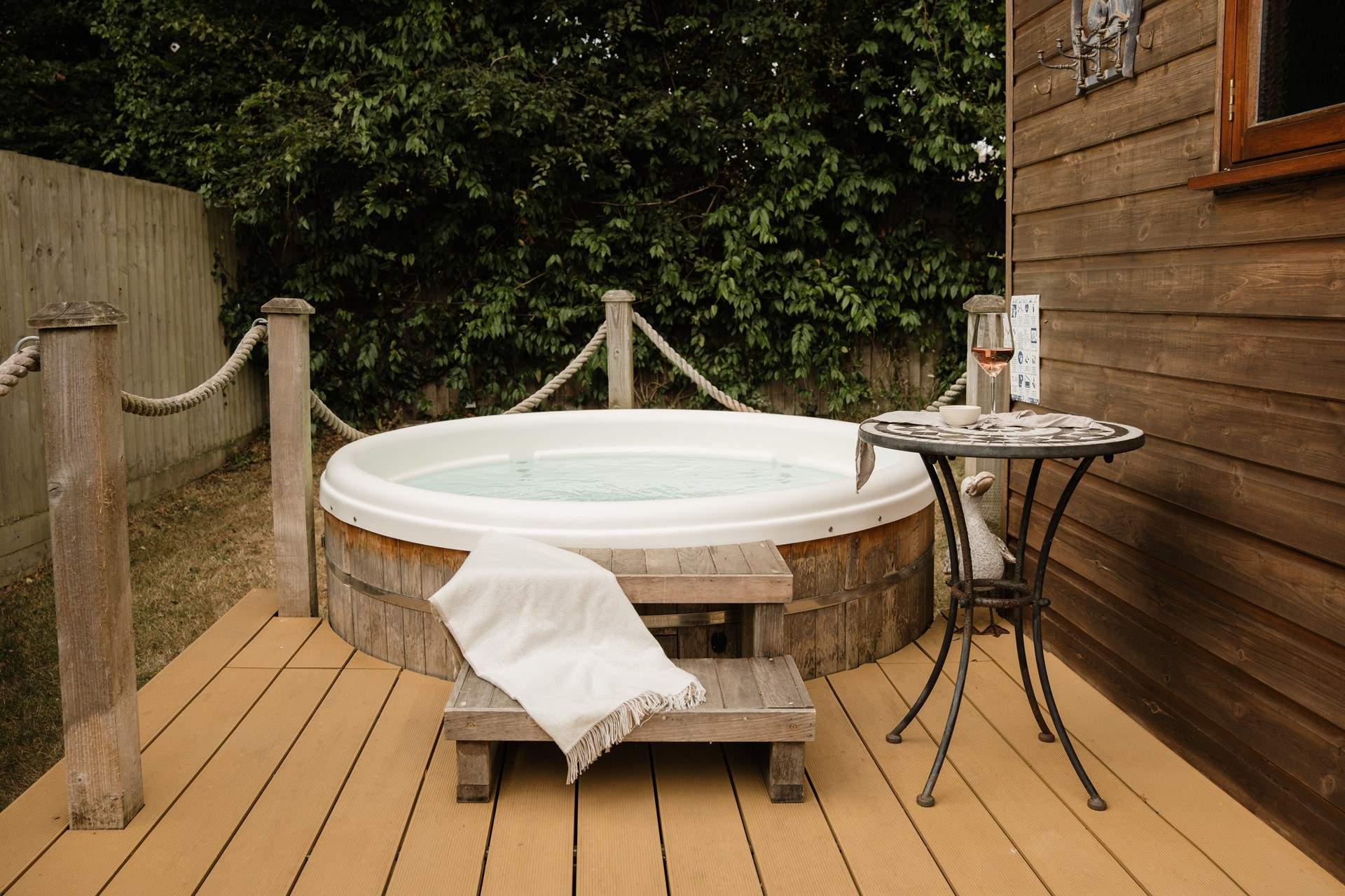 Soak away your worries in the bubbling hot tub.