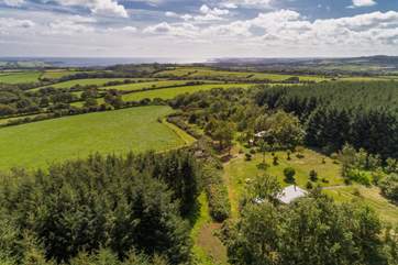 Situated next to acres of woodland both cabins look out to the coastline in the distance. Both are set in their own areas and private from each other.