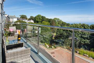 The fabulous balcony has views out to sea.