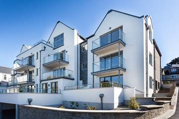 The rear of the St Margarets development, all of the apartments face out to sea.