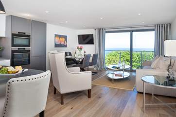 Glas-Mor has a fabulous open plan living space, with super sea views from the balcony.