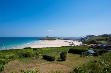 The view from the coastal path towards the bay.