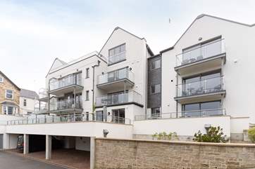 The rear of the St Margarets development, all of the apartments face out to sea.