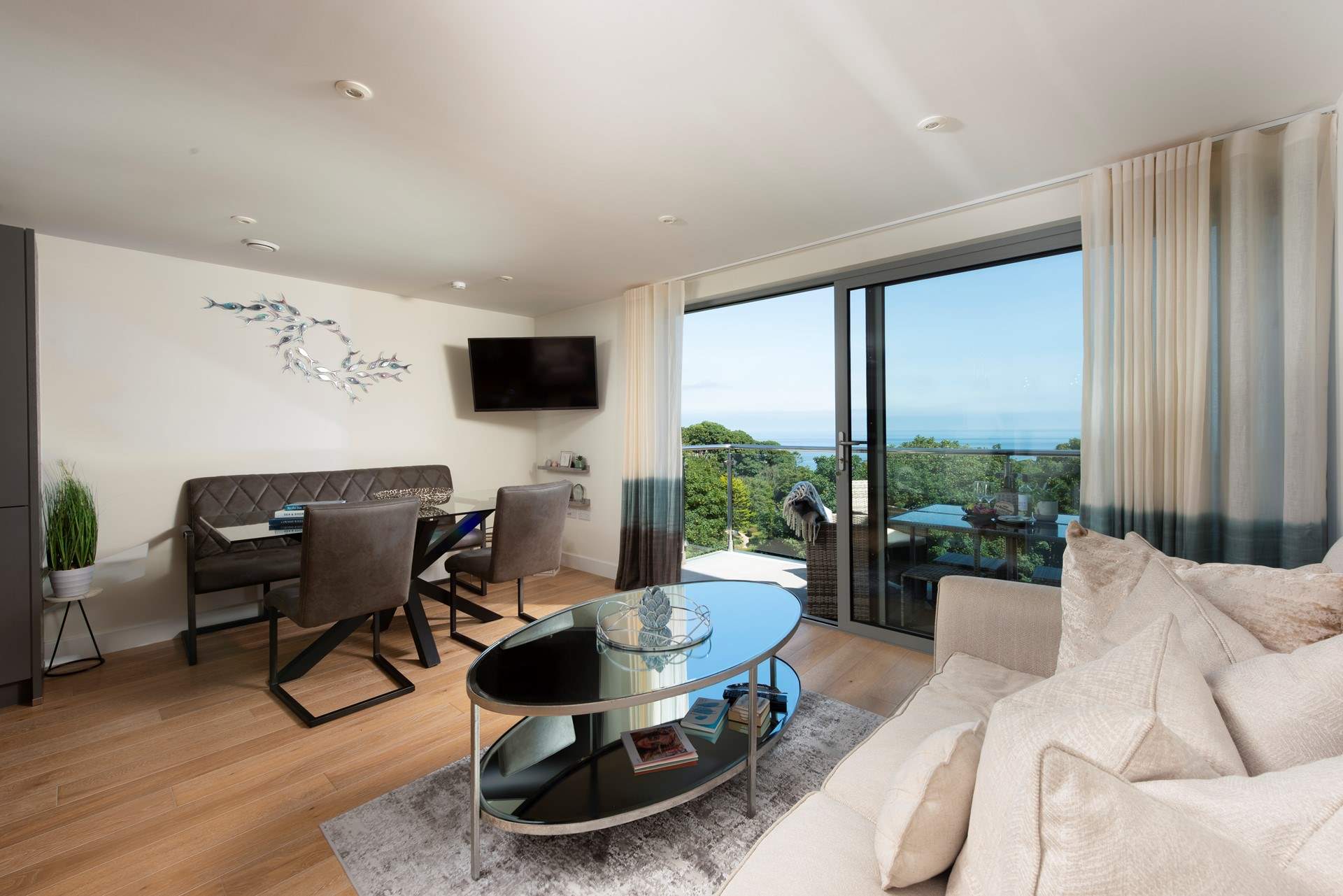 Glas-Mor has a fabulous open plan living space, with super sea views from the balcony.