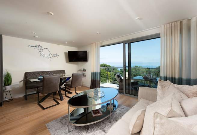 Glas-Mor has a fabulous open plan living space, with super sea views from the balcony.