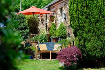 Looking from the lawn up to the top terrace.