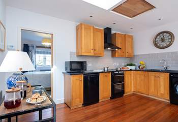 The kitchen and dining areas.