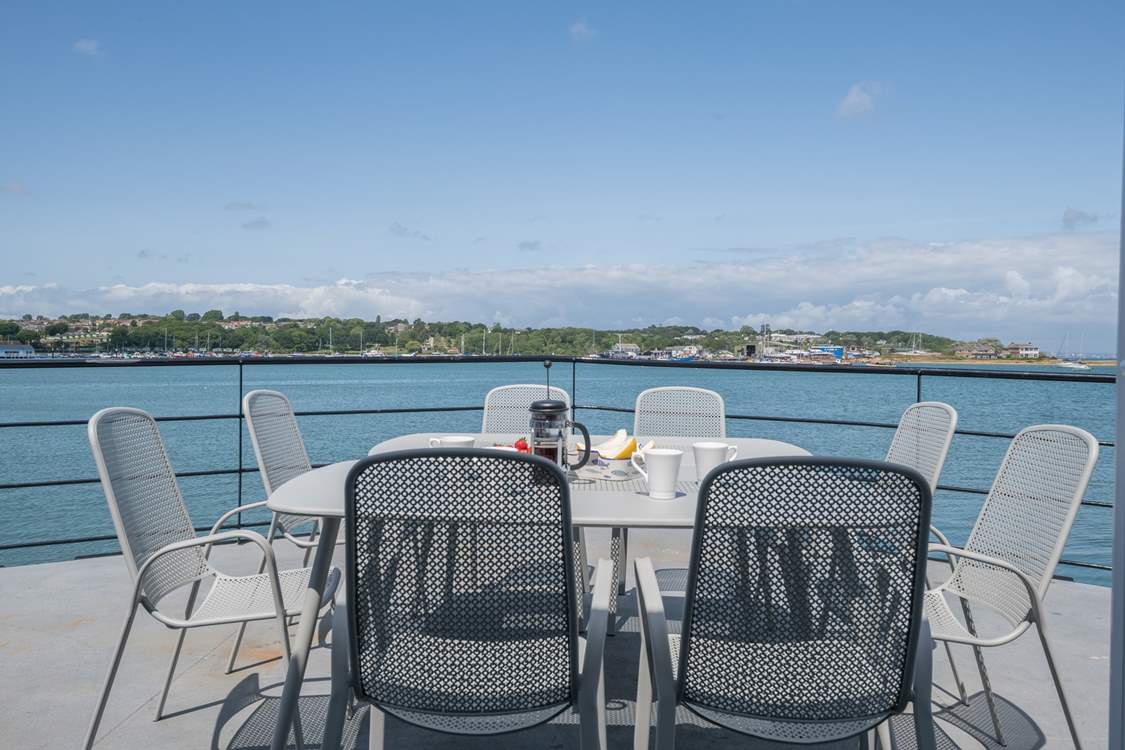 Dine in style overlooking Bembridge harbour. *Outdoor furniture is now teak.  New photographs to come.