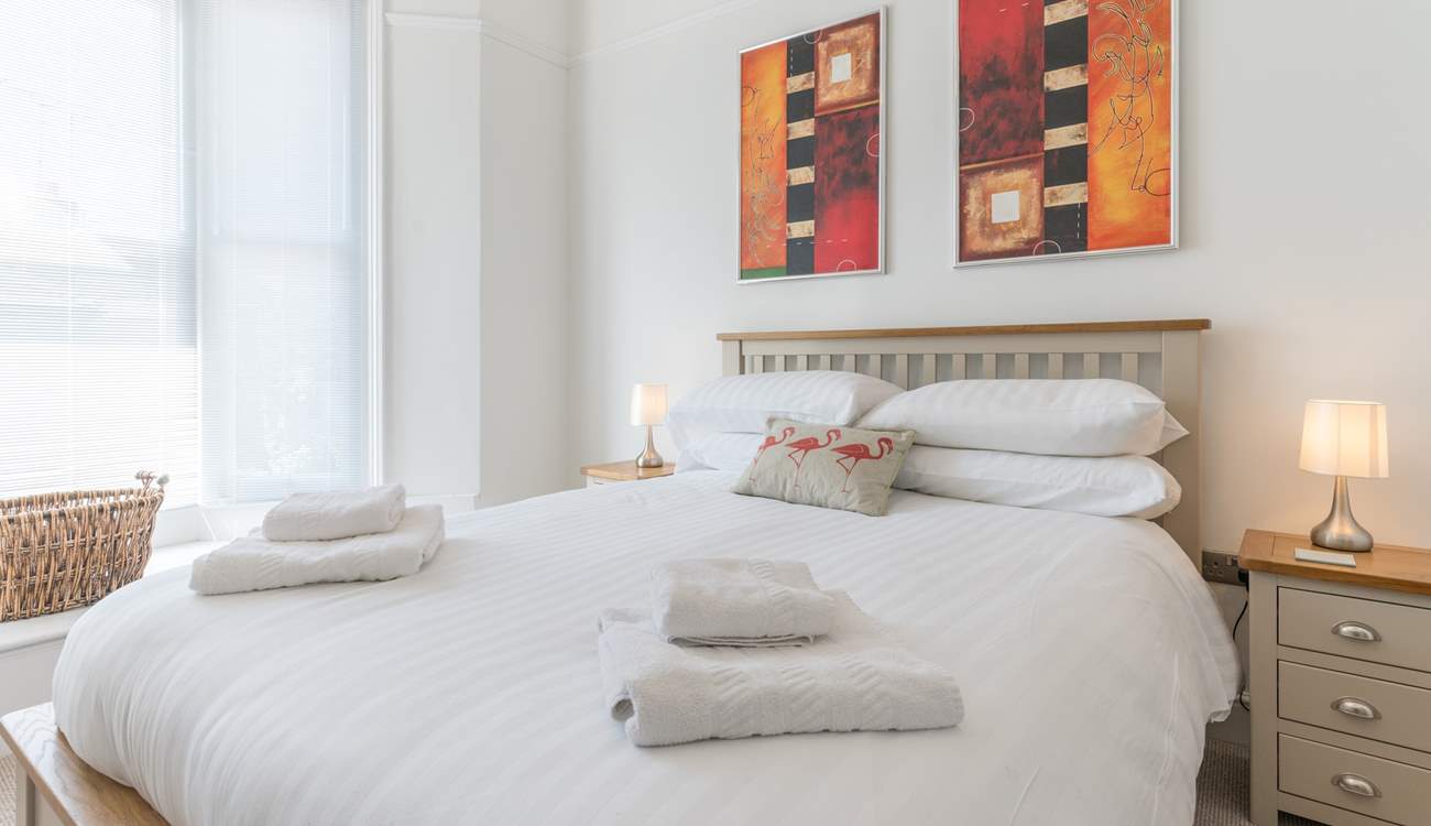 The second bedroom with king-size bed and Egyptian cotton sheets.