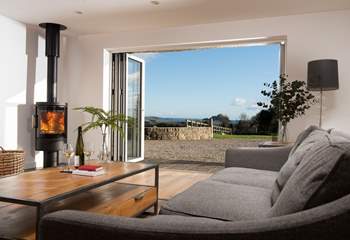 French doors open into the south-facing courtyard - making the most of the view of St Michael's Mount.