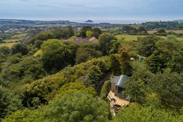 Foxy nestles into its own orchard but as you can see it is only a few miles from the coast at Marazion and the fabulous St Michael's Mount.