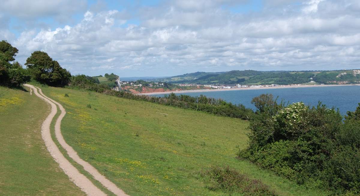 The World Heritage Jurassic Coast is just a five mile drive away, stretching through east Devon and over the border at Lyme Regis into Dorset. Seaton, the nearest beach, is in the distance.